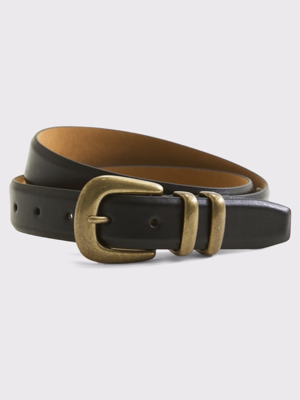 Abercrombie & Fitch Black Leather Belt with Antique Gold Buckle